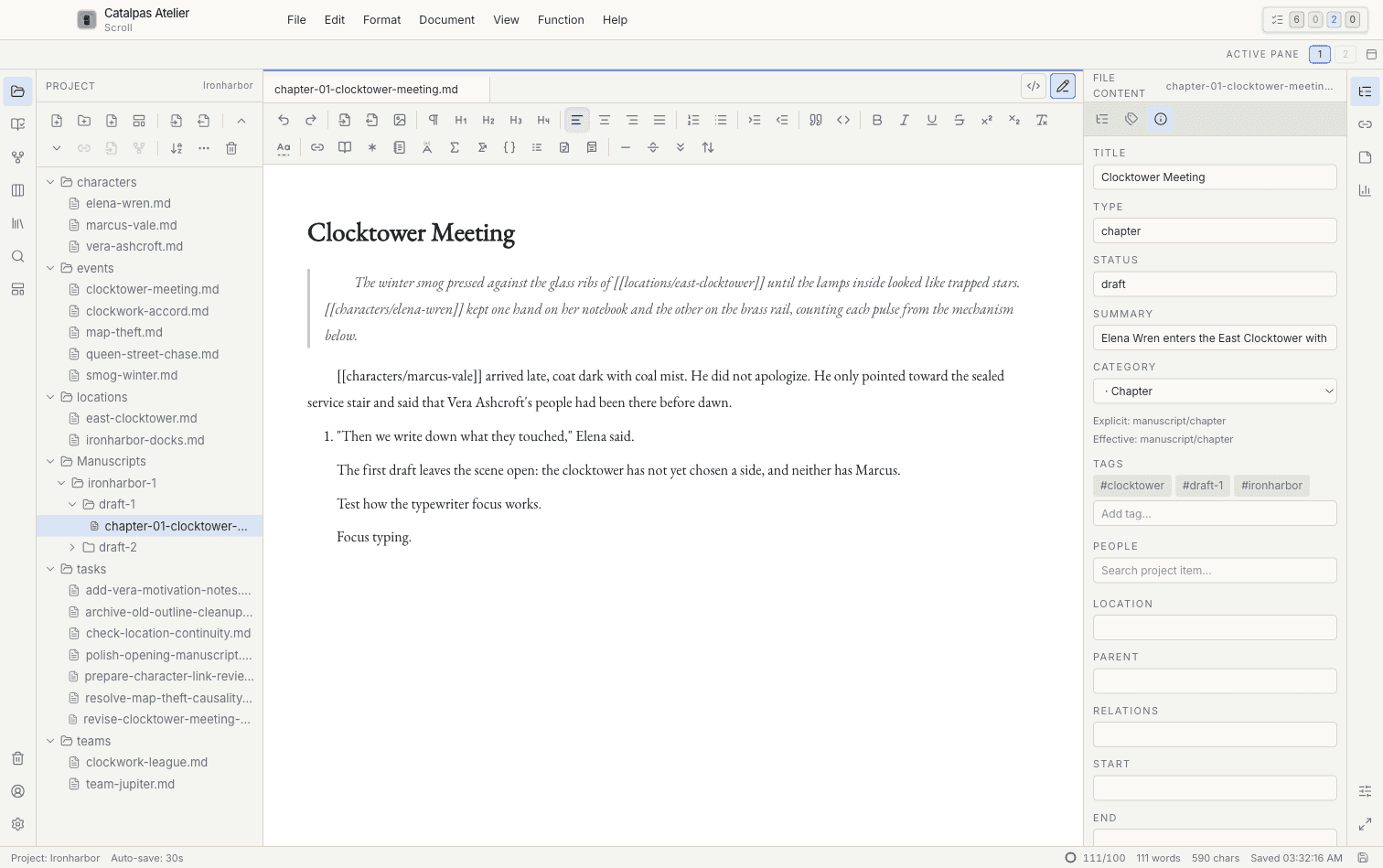 Keep the manuscript and its working context together